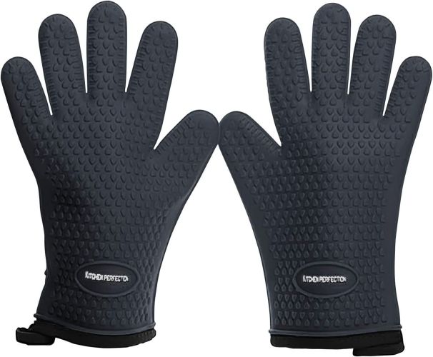 KITCHEN PERFECTION Silicone Smoker Oven Gloves -Extreme Heat Resistant BBQ Gloves-Handle Hot Food Right on Your Grill Fryer & Pit |Waterproof Grilling